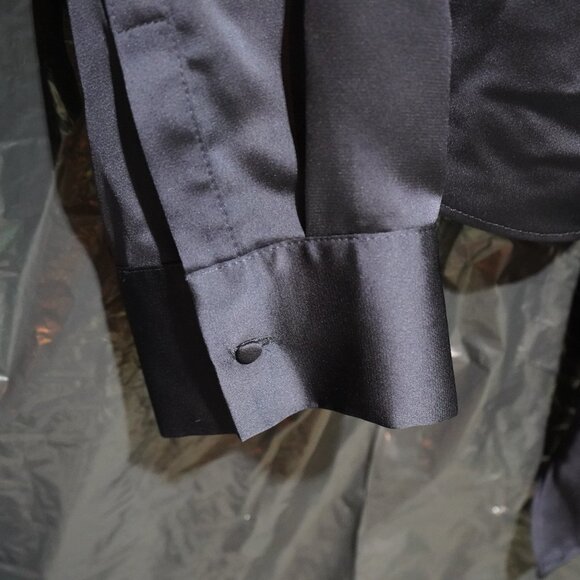 Preston & York XXL Satin Tie Waist Blouse Navy Blue Button Up Shiny Career Top - Picture 9 of 13